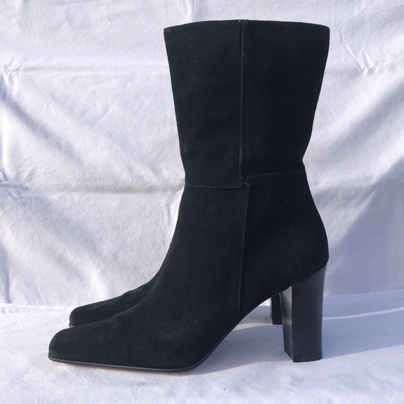 Anne Klein Black Suede Mid Calf High Heel Boots w/Square Toe - Picture 3 of 16